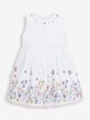 Girls' Floral Border Party Dress in White