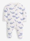 Blue Whale Print Zip Cotton Baby Sleepsuit