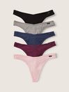 Black/Grey/Blue/Burgundy/Pink Thong Cotton 5 Pack Knickers