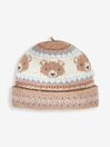 Bear Fair Isle Baby Hat in Stone