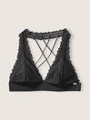 Pure Black Lace Strappy Back Halterneck Bralette, Regular