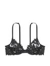 Black Embroidered Unlined Demi Bra