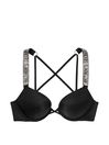Black Add 2 Cups Push Up Shine Strap Swim Bikini Top, Add 2 Cups Push Up