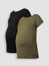 Khaki Green & Black 2-Pack Boyfriend Maternity Cotton T-Shirts