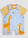 Blue Giraffe Appliqué Short Dungarees & T-Shirt Set