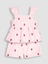 2-Piece Strawberry Seersucker Blouse & Shorts Set in Pink