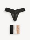 Black/Nude/White Thong 4 Pack Knickers, Thong