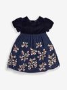 Floral Embroidered Party Dress in Navy