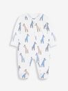 Blue Giraffe Print Zip Cotton Baby Sleepsuit