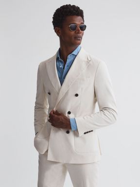 Reiss Stadium Slim Fit Double Breasted Cotton Blazer