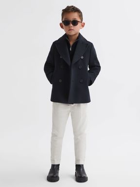Reiss Bergamo Wool Blend Double Breasted Peacoat