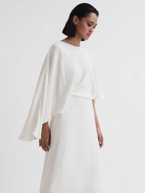 Reiss Naomi Cape Sleeve Asymmetric Maxi Dress