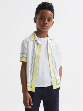 Reiss Sorento Printed Cuban Collar Short Sleeve Shirt