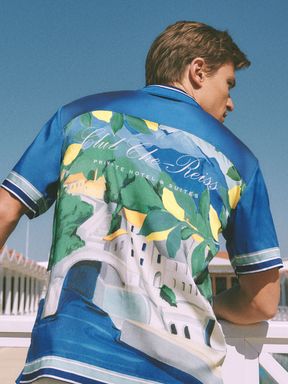 Reiss Como Reiss | Ché Bespoke Print Cuban Collar Button-Through Shirt