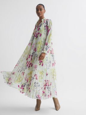 Florere Floral Pleated Midi Dress