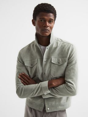 Reiss Noa Suede Button-Through Trucker Jacket