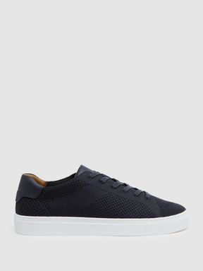 Reiss Finley Knit Leather Low Top Trainers