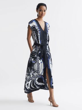 Reiss Freja Scarf Printed Midi Dress