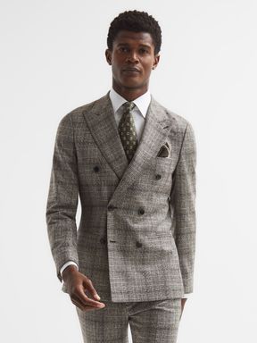 Reiss Alfredo Slim Fit Double Breasted Prince Of Wales Check Blazer