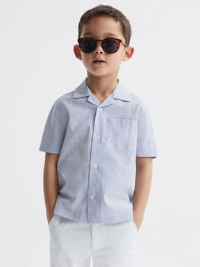 Reiss Saka Cuban Collar Striped Short Sleeve Shirt