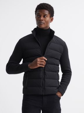 Reiss Colby Quilted Knitted Hybrid Jacket