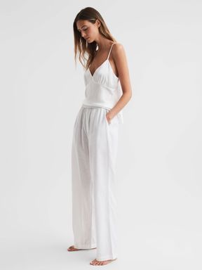 Reiss Maison Essentiele Linen Cotton Wide Leg Trousers