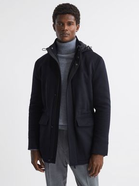 Reiss Torino Wool Blend Hooded Coat