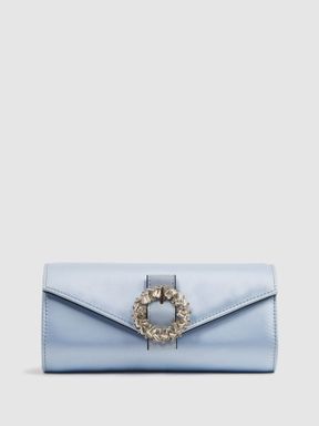 Reiss Delphine Diamanté Buckle Satin Clutch