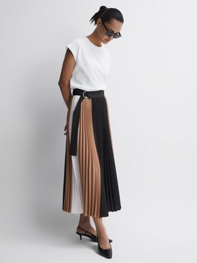Reiss Ava High Rise Pleated Midi Skirt