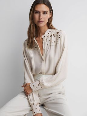 Reiss Celia Lace Cut-Out Blouse