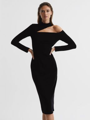 Reiss Tatiana Velvet Cut-Out Shoulder Dress