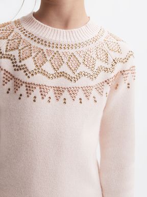 Reiss Bella Wool Blend Embellished Crew Neck Jumper