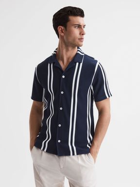 Reiss Castle Slim Fit Ribbed Cuban Collar Shirt