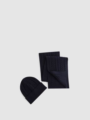 Reiss Heath Knitted Scarf and Beanie Hat Set