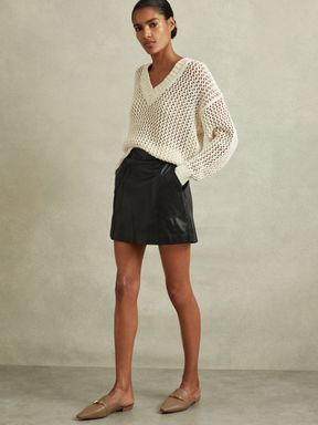 Reiss Edie Leather High Rise Mini Skirt