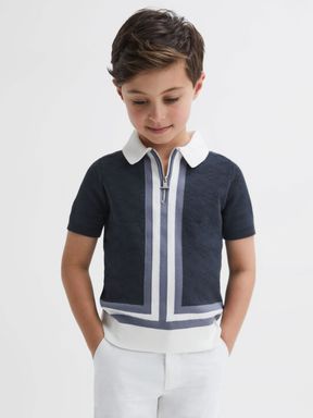 Reiss London Cotton Knitted Half-Zip Polo T-Shirt