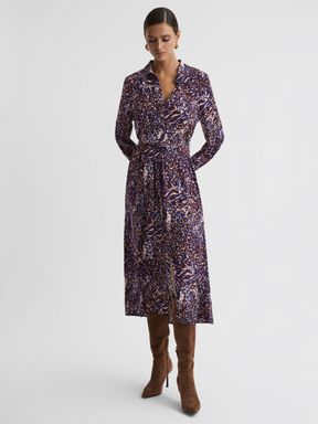 Reiss Tabitha Animal Print Midi Dress