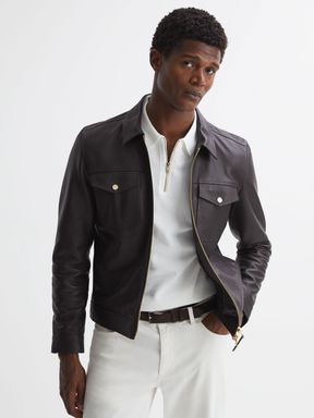 Reiss - Carp leren jack met rits