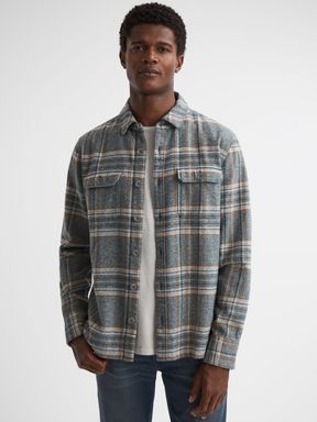 Reiss Wilbur Paige Cotton Checked Twin Pocket Overshirt
