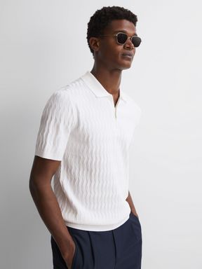 Reiss Cabana Reiss | Ché Strukturiertes Polo-Shirt mit kurzem Reißverschluss