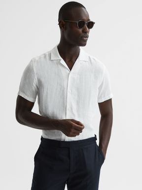 Reiss Rufus Slim Fit Linen Cuban Collar Shirt