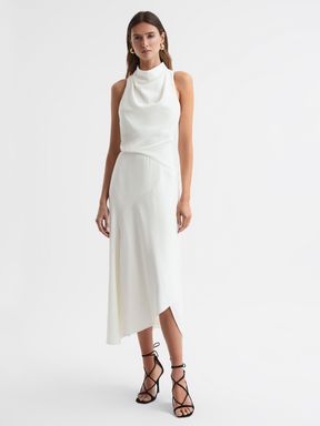 Reiss Giana High Neck Draped Midi Dress