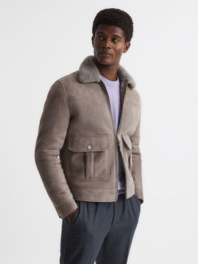 Reiss Kurow Double Ended Zip Through Shearling Jacket