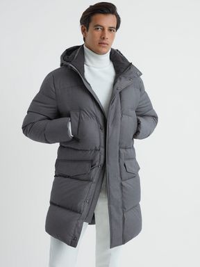 Reiss Billings Quilted Hooded Coat