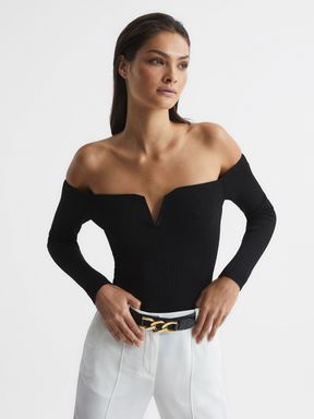 Reiss Ingrid Sweetheart-Neck Ribbed Top