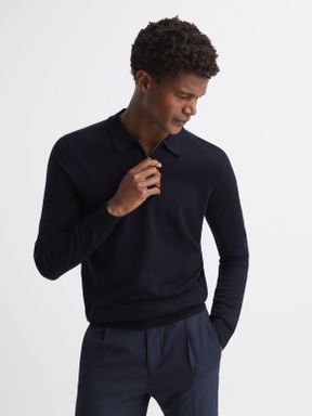 Reiss Robertson wollen poloshirt met rits bij de hals