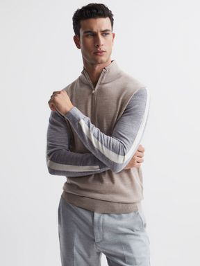 Reiss Leo Wool Colourblock Zip Neck Polo