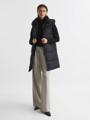 Reiss Antonia Hooded Long Sleeveless Puffer Jacket