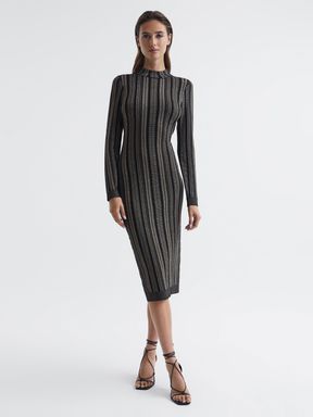 Reiss Skylar Metallic Striped Knitted Dress