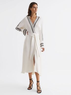 Reiss Nyla Side Stripe Tie Front Midi Dress